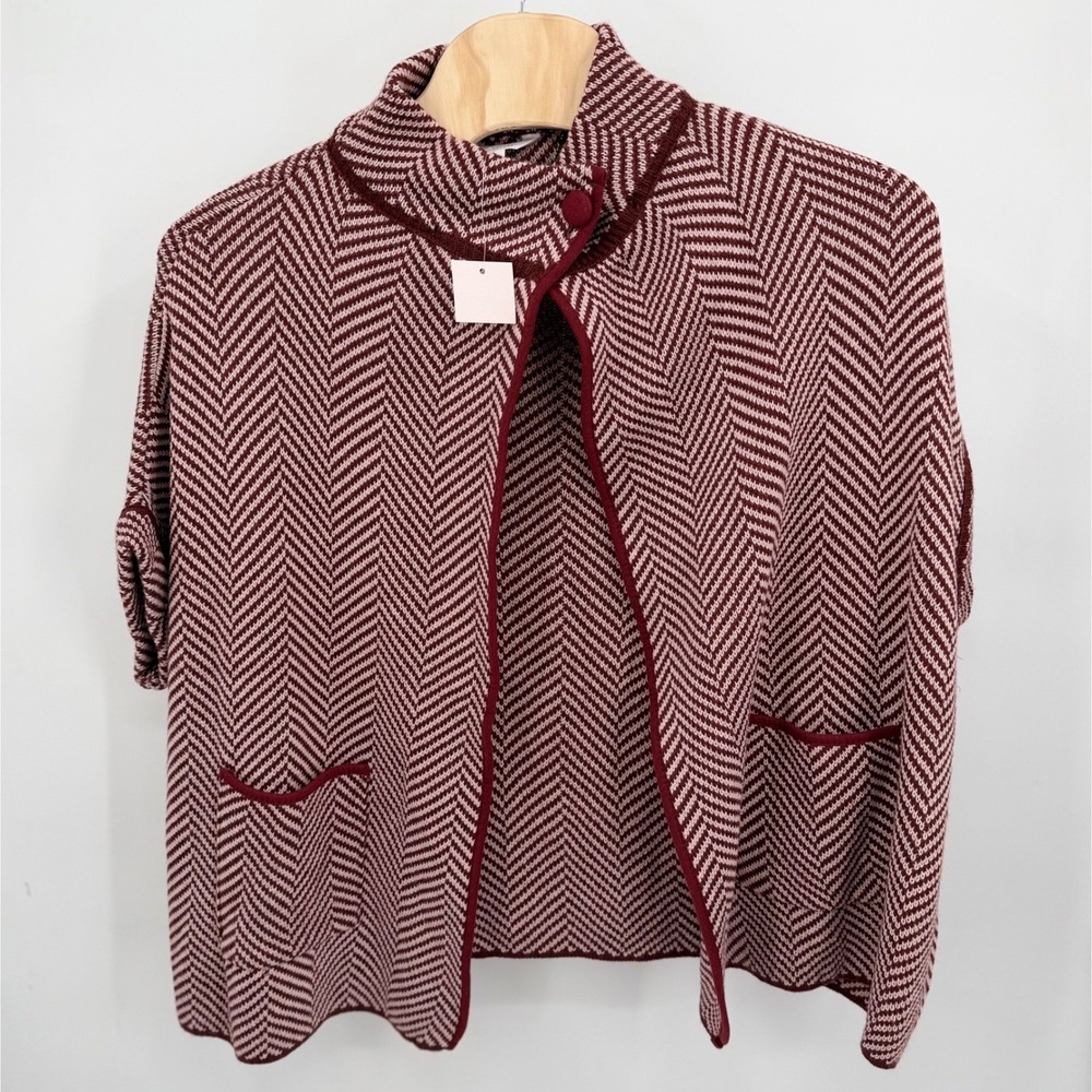 NWT Lauren Conrad Womens OS Riding Cape Cardigan Jacket Burgundy Short Sleeve